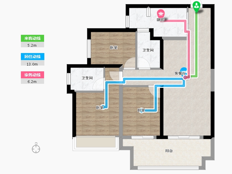 海南省-海口市-大华锦绣海岸-84.80-户型库-动静线