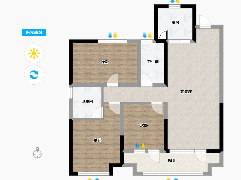 宁夏回族自治区-银川市-金地自在城-88.27-户型库-采光通风