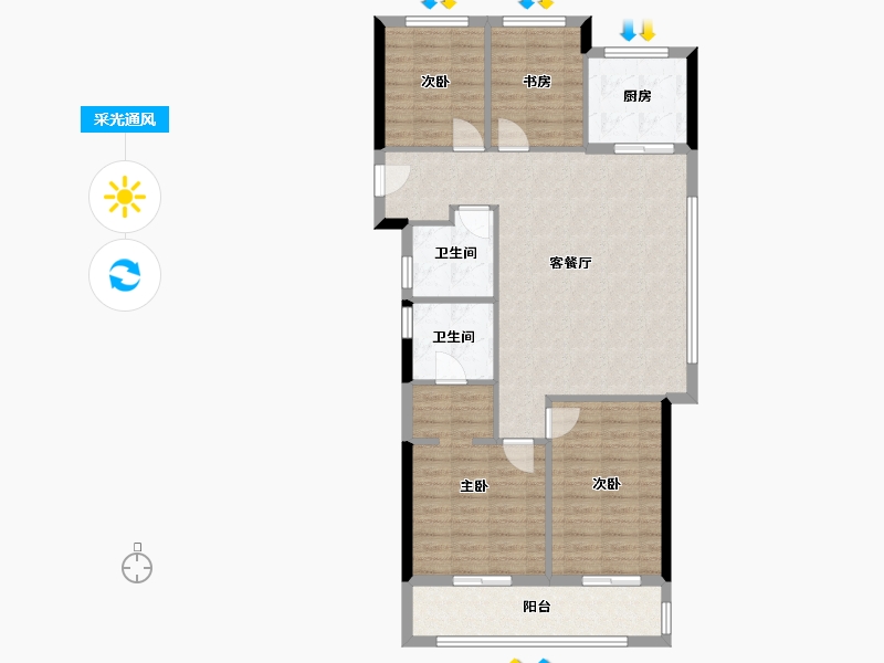 浙江省-杭州市-滨江兴耀·枫翠岚湾-102.09-户型库-采光通风