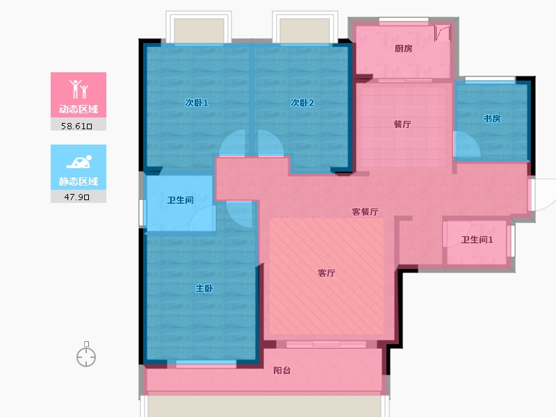 贵州省-六盘水市-星筑•中央公园-95.35-户型库-动静分区