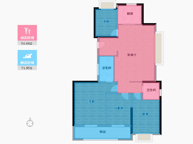 浙江省-杭州市-潮听映月府-111.20-户型库-动静分区