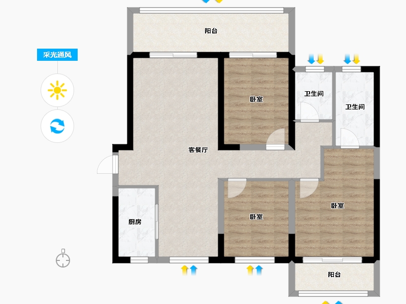 海南省-海口市-大华锦绣海岸-96.00-户型库-采光通风