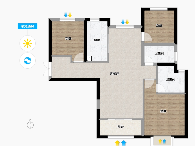 陕西省-西安市-观澜锦上苑-82.78-户型库-采光通风