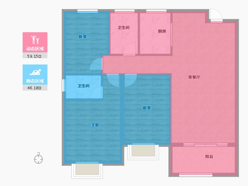 湖北省-孝感市-府东佳苑-96.10-户型库-动静分区