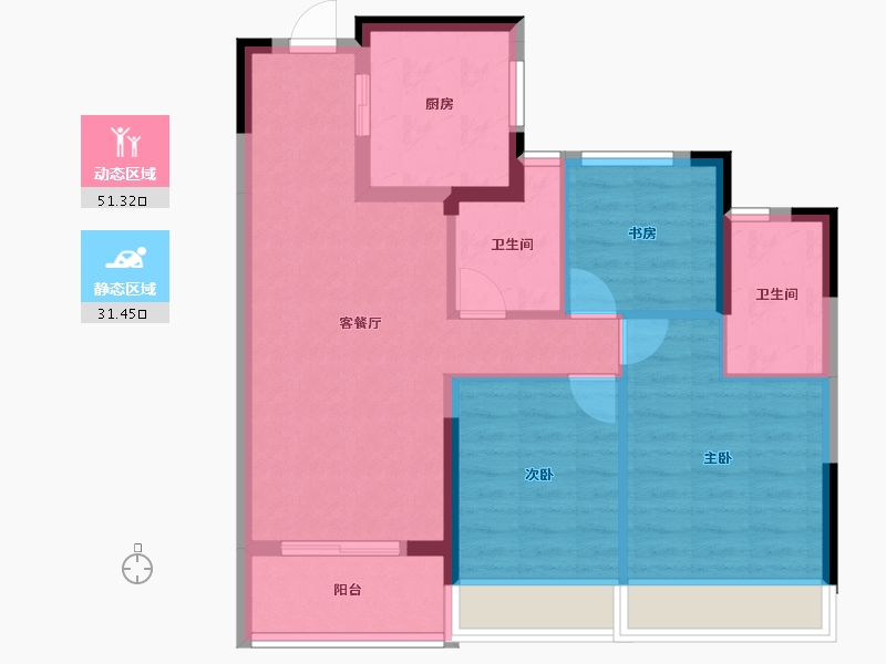 浙江省-杭州市-滨江兴耀·枫翠岚湾-73.68-户型库-动静分区