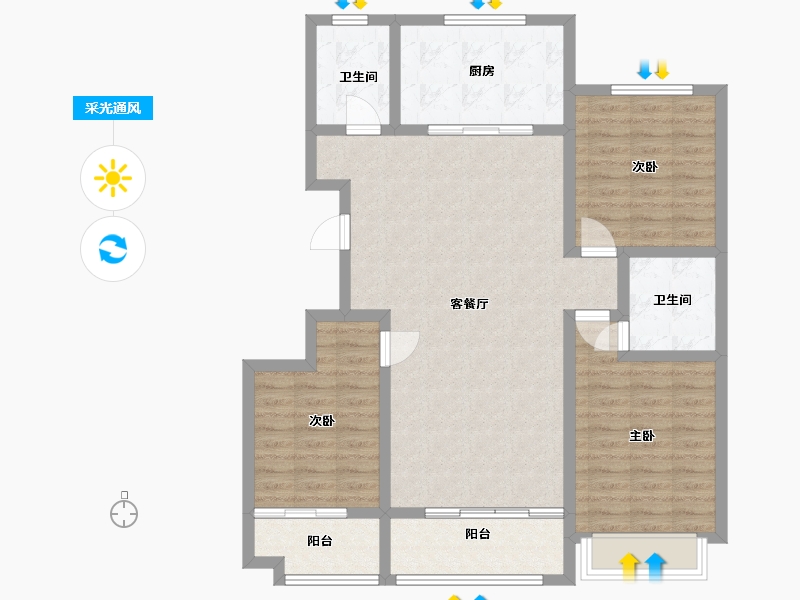 山东省-潍坊市-恒信阳光城-105.00-户型库-采光通风