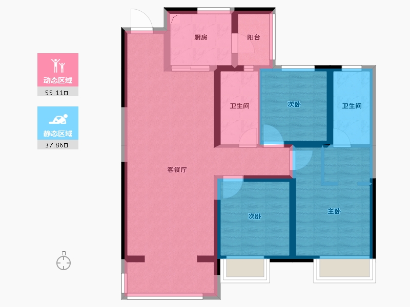 河北省-石家庄市-雅居乐宏府翰林山-81.60-户型库-动静分区