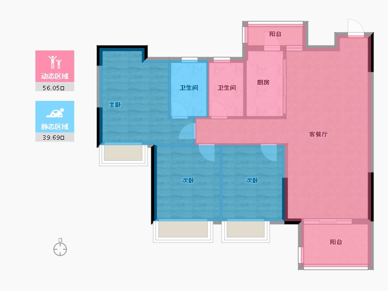 广东省-佛山市-广佛新世界花园洋房-86.40-户型库-动静分区