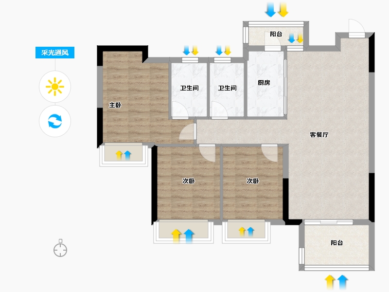 广东省-佛山市-广佛新世界花园洋房-86.40-户型库-采光通风