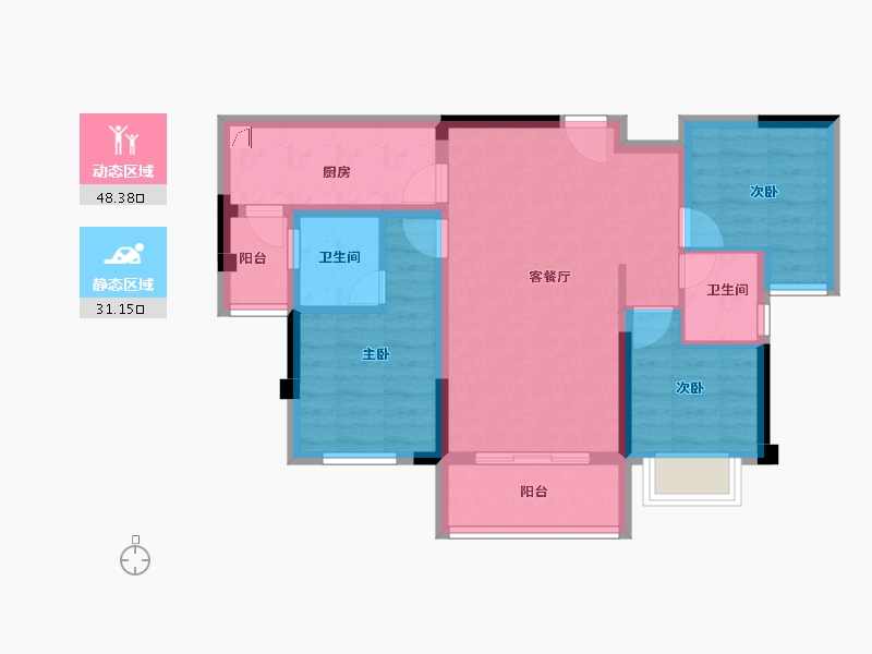 四川省-达州市-海成·西辰云著-69.72-户型库-动静分区