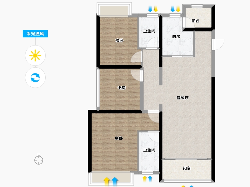 广东省-佛山市-万科金域蓝湾-96.80-户型库-采光通风