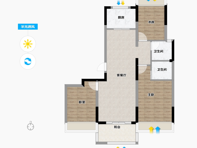 浙江省-杭州市-华城茶语华邸-90.40-户型库-采光通风