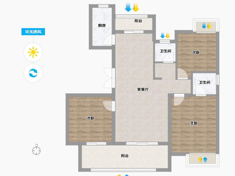 江西省-宜春市-明珠壹号-90.41-户型库-采光通风