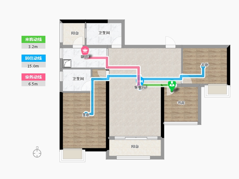 广东省-佛山市-万科金域蓝湾-91.99-户型库-动静线