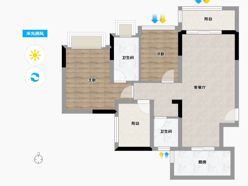 广东省-佛山市-越秀•阅湖台-74.39-户型库-采光通风