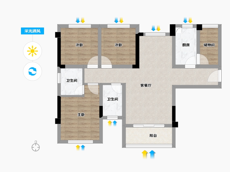 四川省-达州市-海成·西辰云著-73.62-户型库-采光通风