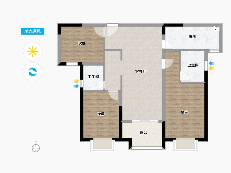 陕西省-西安市-万科东望-88.00-户型库-采光通风