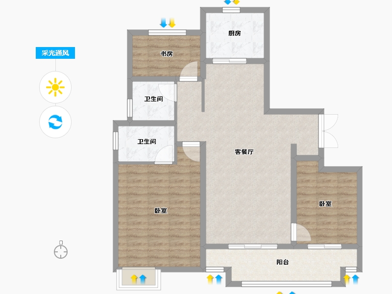 山东省-济宁市-济宁华侨城·运河1283·云水岸-95.20-户型库-采光通风