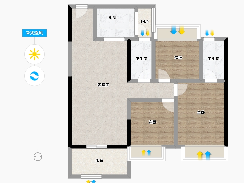 广东省-江门市-盛安江畔-83.34-户型库-采光通风