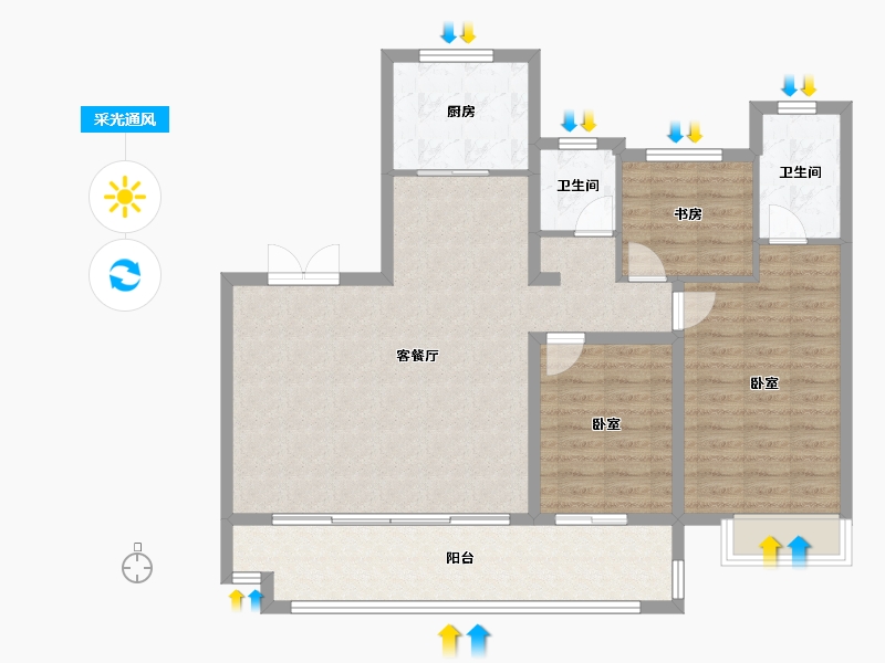 山东省-济宁市-济宁华侨城·运河1283·云水岸-102.44-户型库-采光通风