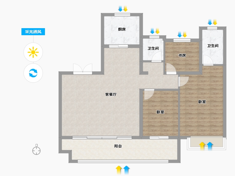 山东省-济宁市-济宁华侨城·运河1283·云水岸-104.00-户型库-采光通风