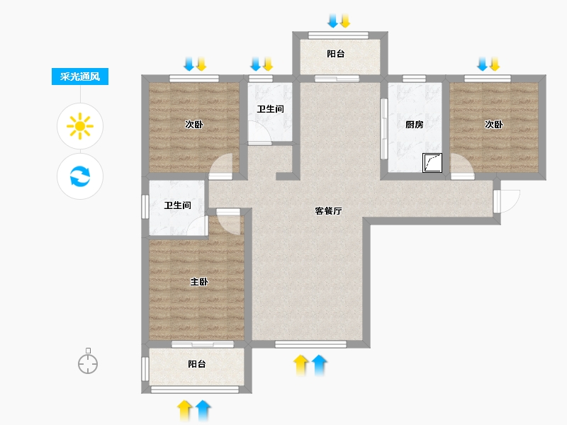 甘肃省-庆阳市-上河嘉苑-89.38-户型库-采光通风