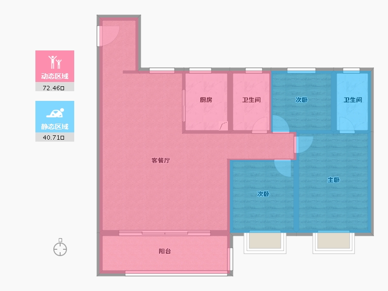 陕西省-西安市-龙湖景粼玖序-102.41-户型库-动静分区