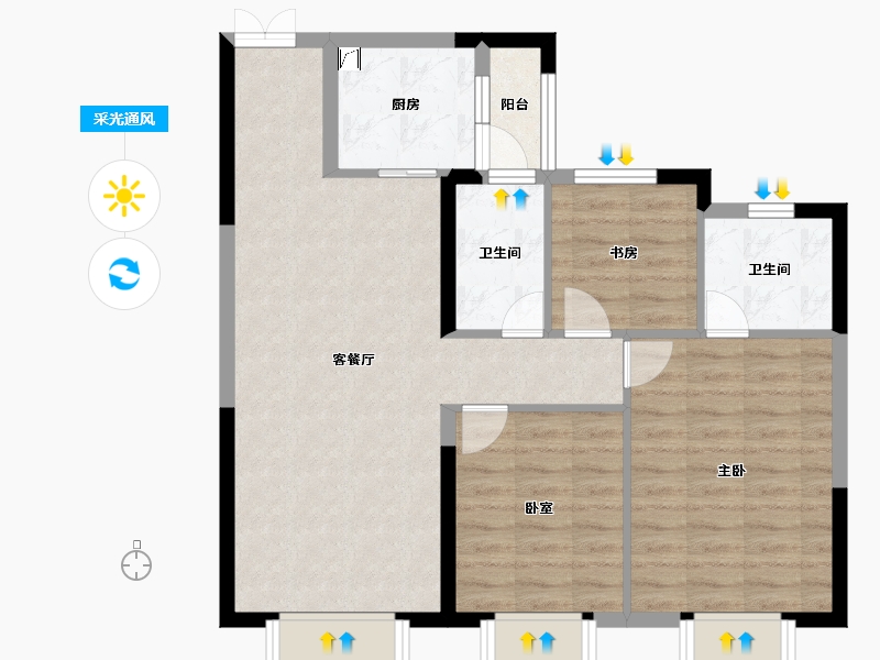 陕西省-西安市-紫薇樾湾府-80.03-户型库-采光通风