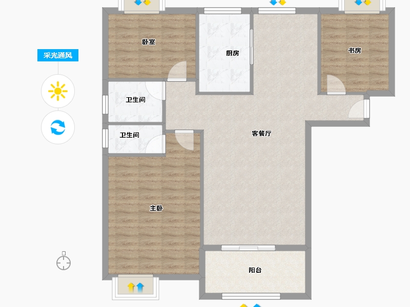 湖北省-孝感市-府东佳苑-105.40-户型库-采光通风