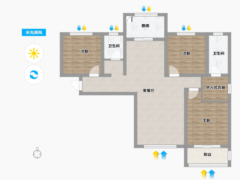 甘肃省-庆阳市-上河嘉苑-91.57-户型库-采光通风