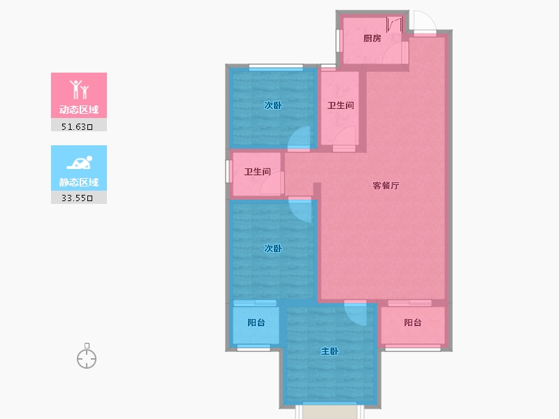 陕西省-西安市-华宇时间城-84.65-户型库-动静分区