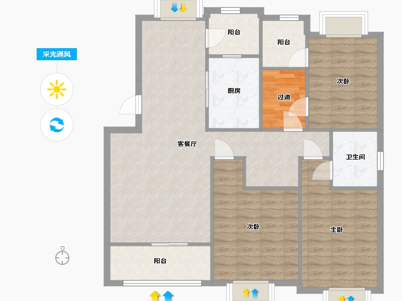 上海-上海市-东方城市花园-107.00-户型库-采光通风