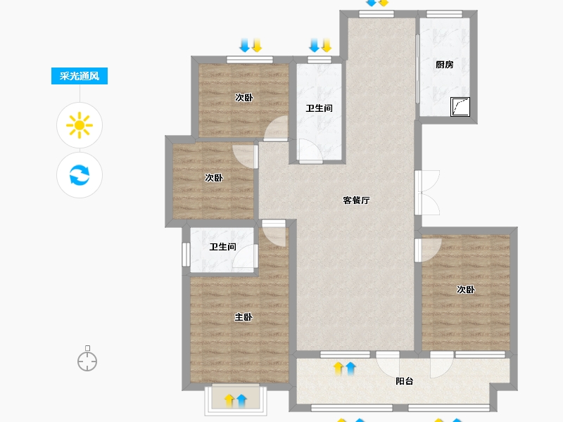 山东省-临沂市-书苑府邸西区-103.00-户型库-采光通风