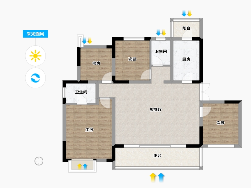 四川省-成都市-人居玺云府-105.01-户型库-采光通风