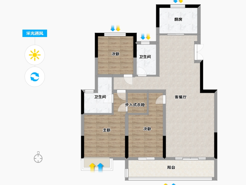 浙江省-金华市-郡西雅园-102.00-户型库-采光通风