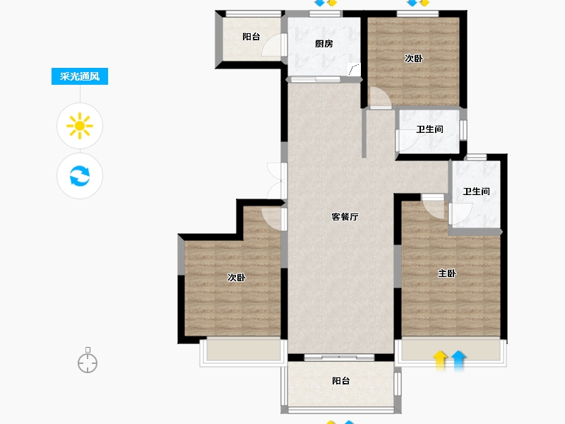 河南省-新乡市-建业城-103.30-户型库-采光通风