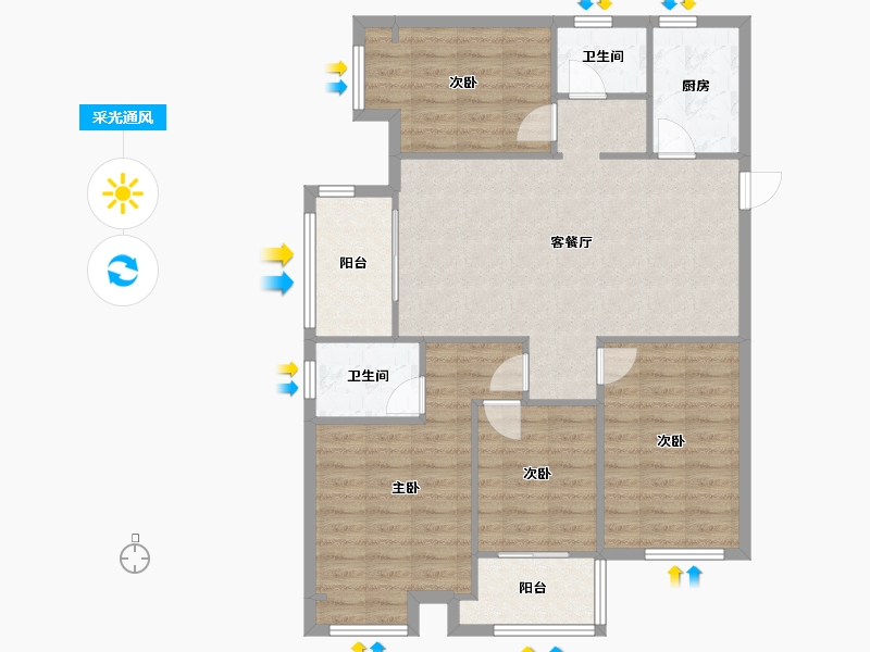 河南省-郑州市-汇泉城2号院-95.00-户型库-采光通风