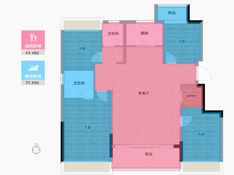 浙江省-杭州市-桃李望湖-109.25-户型库-动静分区