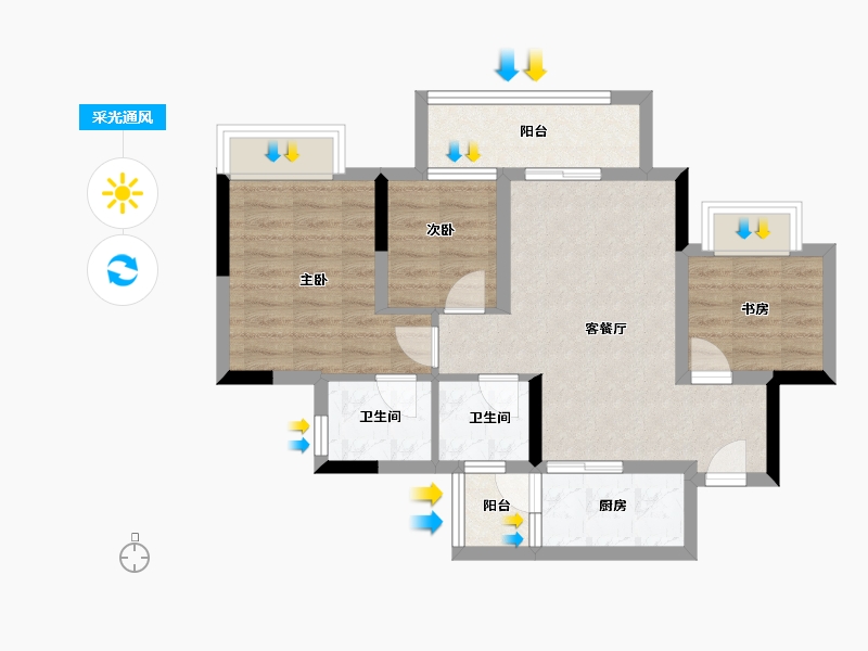 重庆-重庆市-中航昕晖璟辰-64.13-户型库-采光通风