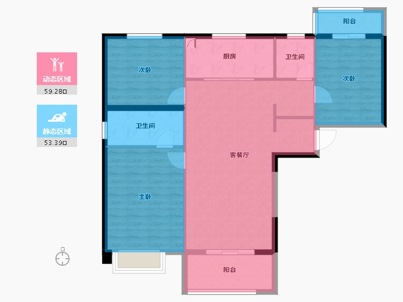 陕西省-西安市-万科东望-102.40-户型库-动静分区