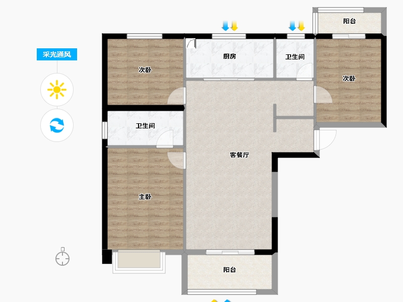 陕西省-西安市-万科东望-102.40-户型库-采光通风