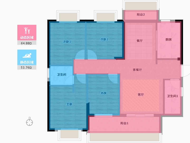 贵州省-六盘水市-星筑•中央公园-106.77-户型库-动静分区