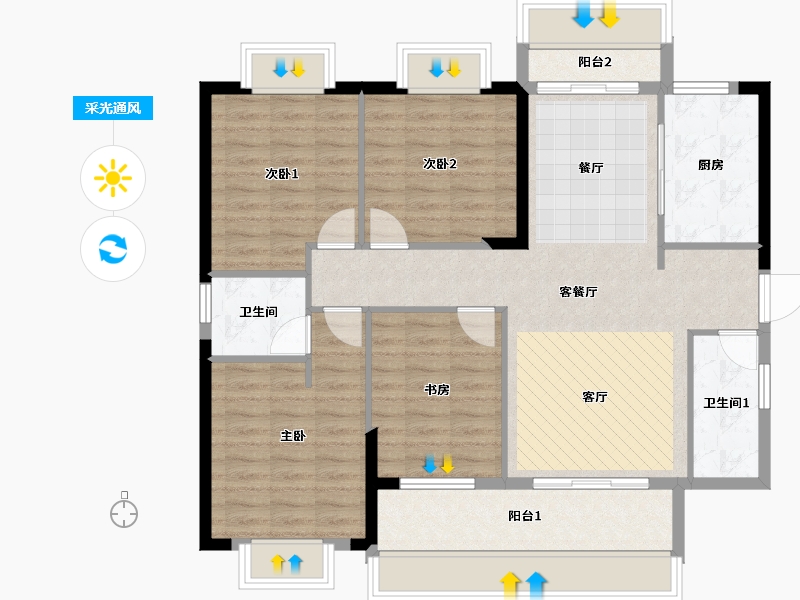 贵州省-六盘水市-星筑•中央公园-108.00-户型库-采光通风