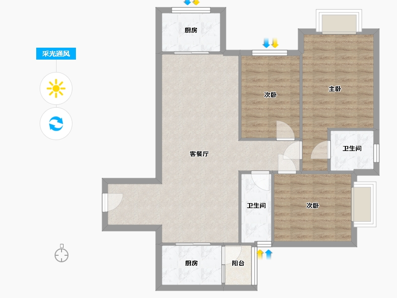 重庆-重庆市-万达广场-95.00-户型库-采光通风