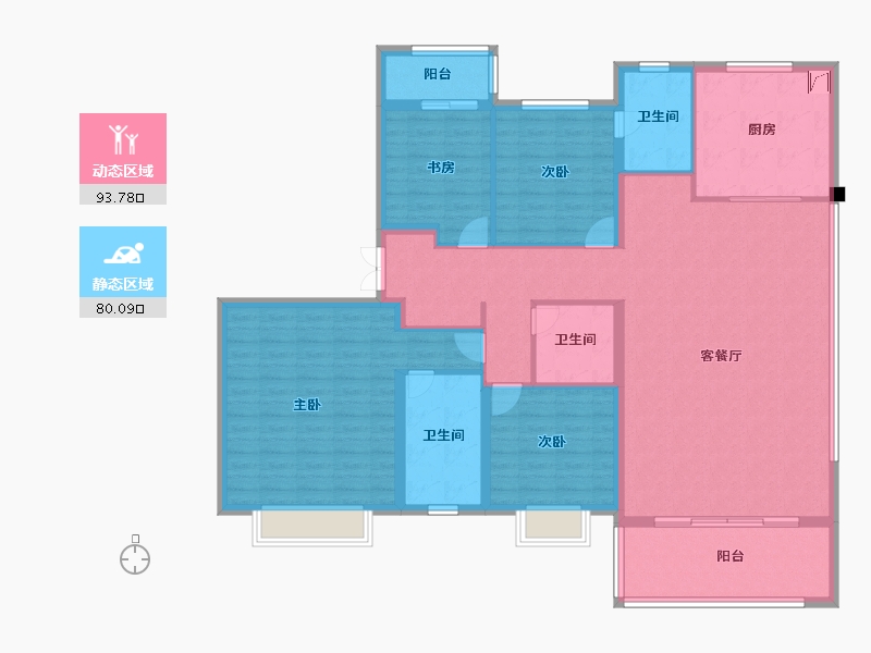 陕西省-西安市-万科东望-158.40-户型库-动静分区