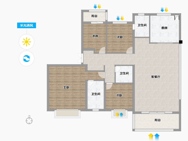 陕西省-西安市-万科东望-158.40-户型库-采光通风