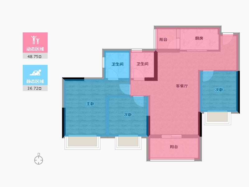 重庆-重庆市-中航昕晖璟辰-75.37-户型库-动静分区