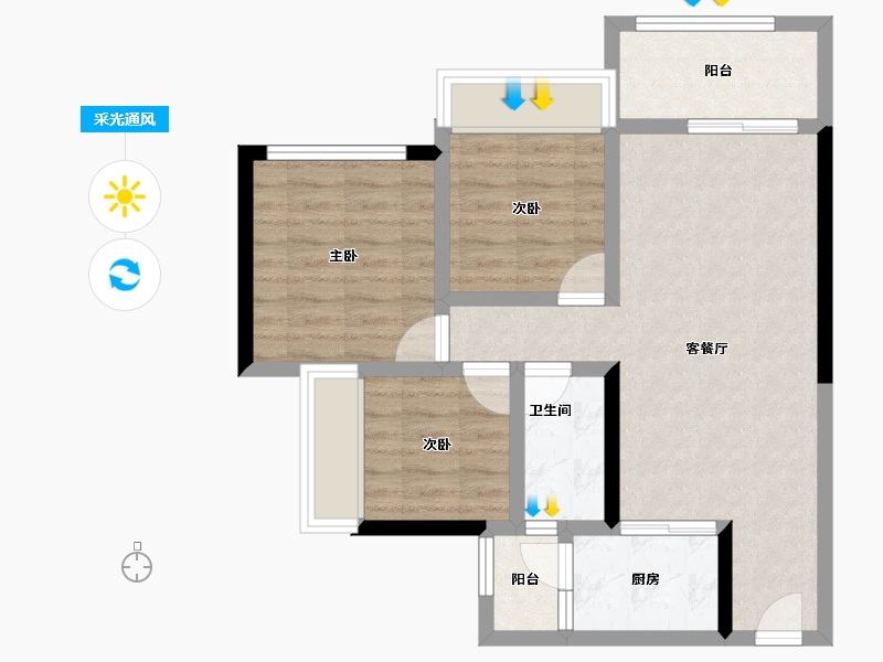 广东省-江门市-盛安江畔-67.15-户型库-采光通风