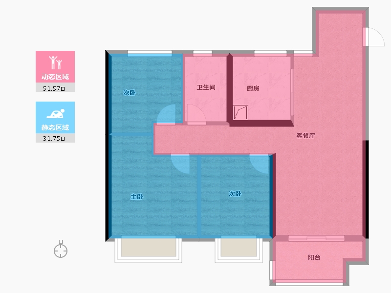 江苏省-镇江市-万科金域蓝湾-74.24-户型库-动静分区