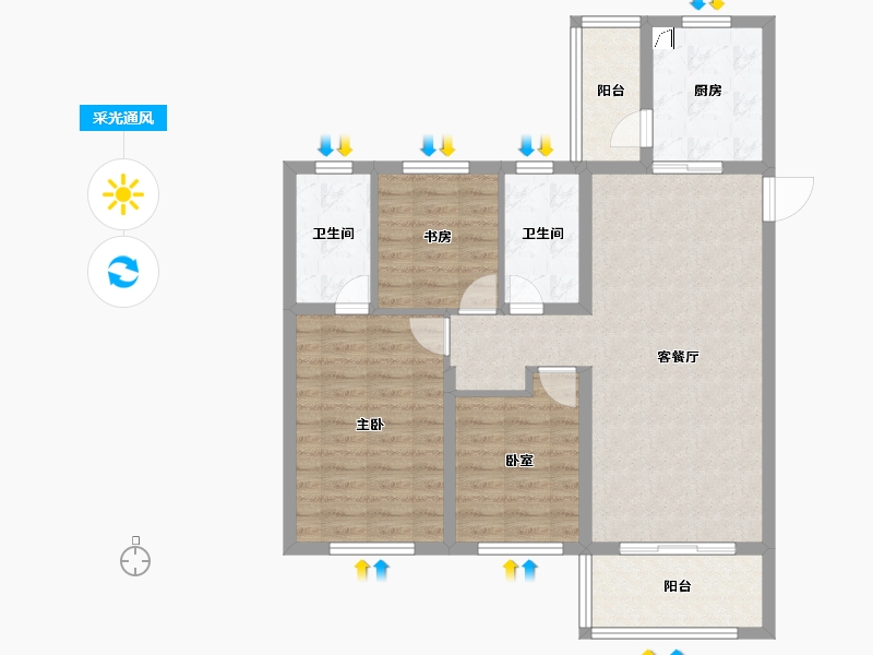 陕西省-西安市-滨江翡翠城-91.32-户型库-采光通风